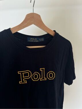 100% cotton Ralph Lauren Navy Tee with Yellow Logo Stitching